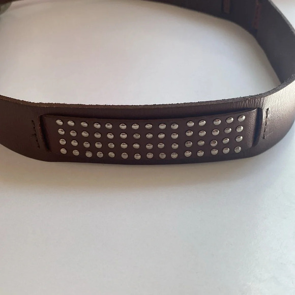 Studded Leather Full Grain Leather Silver Hardware Brown‎ Belt Silver Studs - Picture 3 of 7